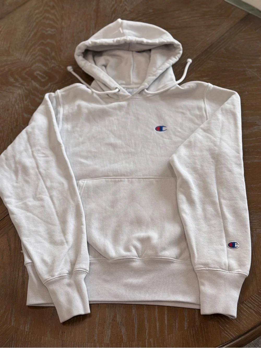 Champion Reverse Weave Hoodie Mens Small Light Gray Logo Pullover
